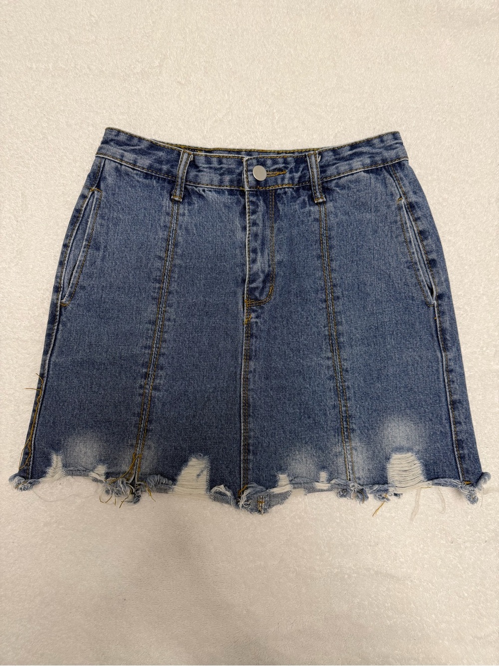 Washed Blue Distressed Denim Mini Skirt